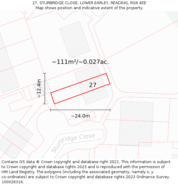 27, STURBRIDGE CLOSE, LOWER EARLEY, READING, RG6 4EE: Plot and title map