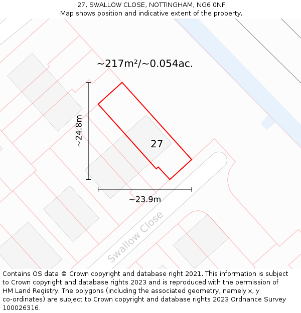 27, SWALLOW CLOSE, NOTTINGHAM, NG6 0NF: Plot and title map