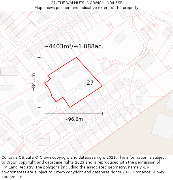 27, THE WALNUTS, NORWICH, NR4 6SR: Plot and title map
