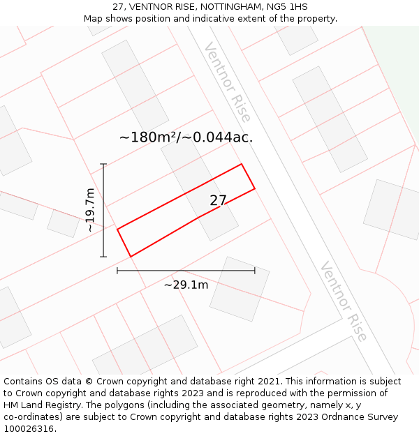 27, VENTNOR RISE, NOTTINGHAM, NG5 1HS: Plot and title map