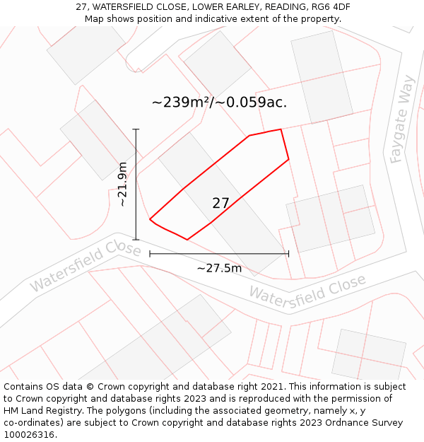 27, WATERSFIELD CLOSE, LOWER EARLEY, READING, RG6 4DF: Plot and title map