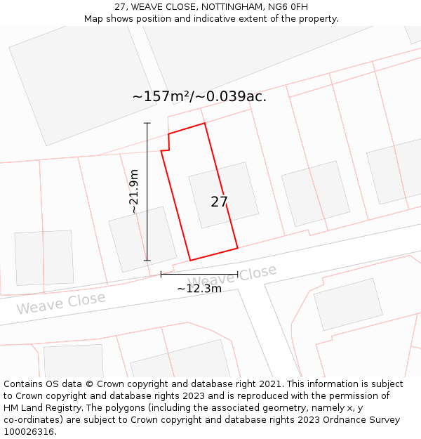 27, WEAVE CLOSE, NOTTINGHAM, NG6 0FH: Plot and title map