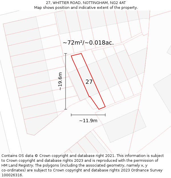 27, WHITTIER ROAD, NOTTINGHAM, NG2 4AT: Plot and title map
