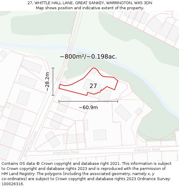27, WHITTLE HALL LANE, GREAT SANKEY, WARRINGTON, WA5 3DN: Plot and title map