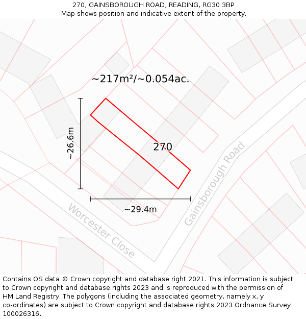 270, GAINSBOROUGH ROAD, READING, RG30 3BP: Plot and title map