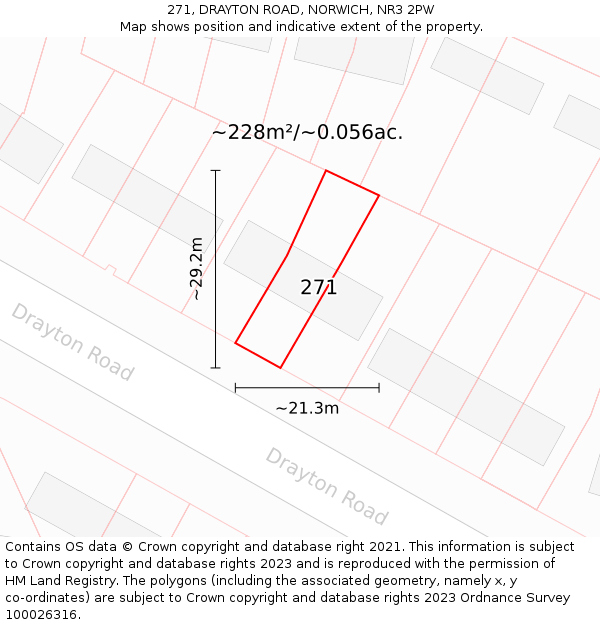 271, DRAYTON ROAD, NORWICH, NR3 2PW: Plot and title map