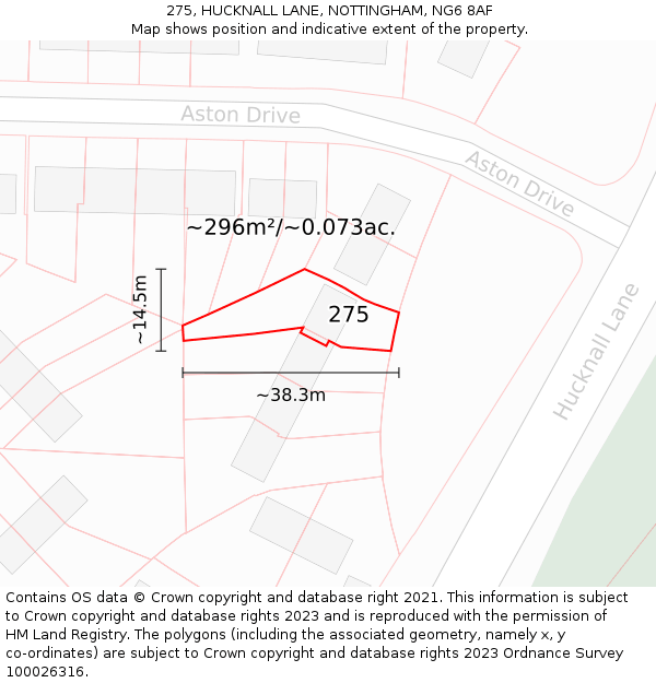 275, HUCKNALL LANE, NOTTINGHAM, NG6 8AF: Plot and title map