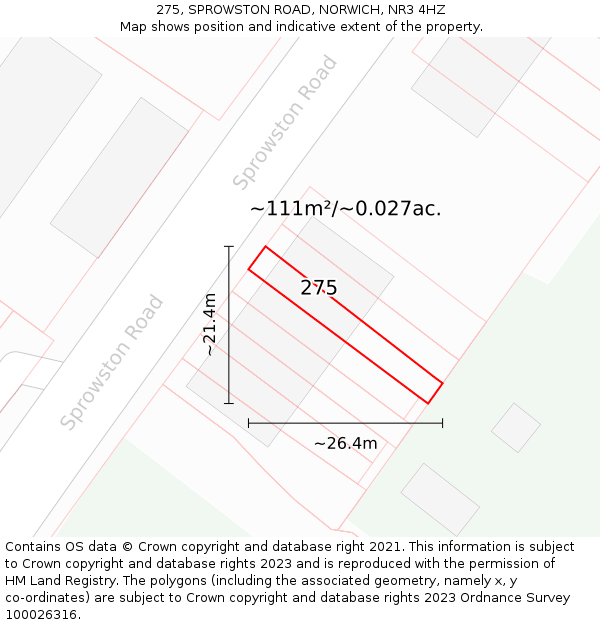 275, SPROWSTON ROAD, NORWICH, NR3 4HZ: Plot and title map