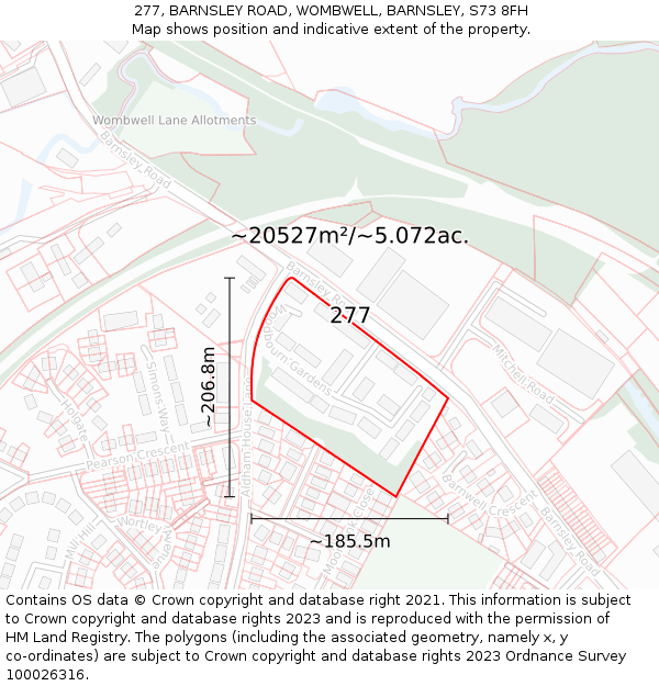 277, BARNSLEY ROAD, WOMBWELL, BARNSLEY, S73 8FH: Plot and title map