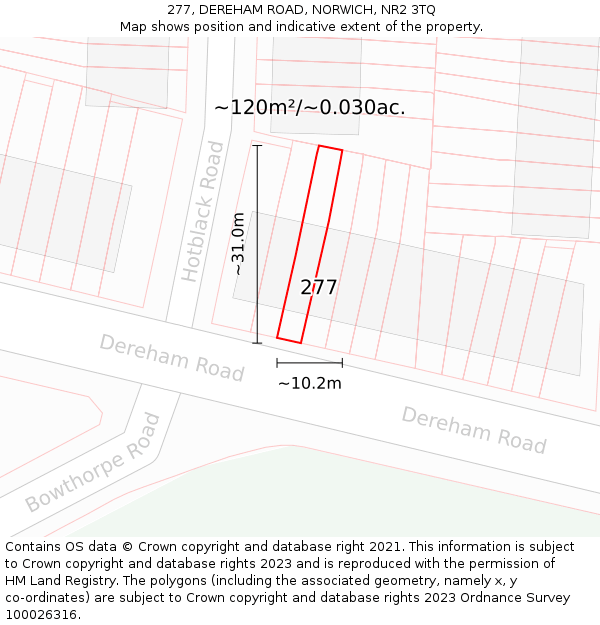 277, DEREHAM ROAD, NORWICH, NR2 3TQ: Plot and title map