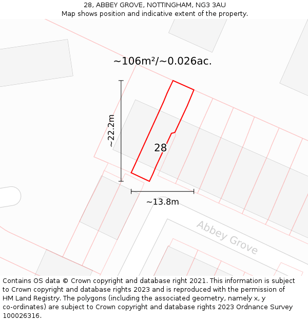 28, ABBEY GROVE, NOTTINGHAM, NG3 3AU: Plot and title map