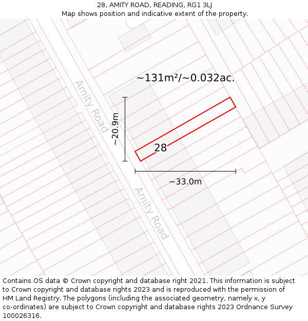 28, AMITY ROAD, READING, RG1 3LJ: Plot and title map