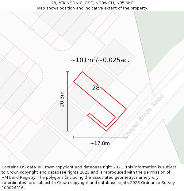 28, ATKINSON CLOSE, NORWICH, NR5 9NE: Plot and title map