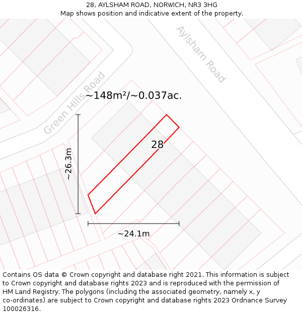28, AYLSHAM ROAD, NORWICH, NR3 3HG: Plot and title map
