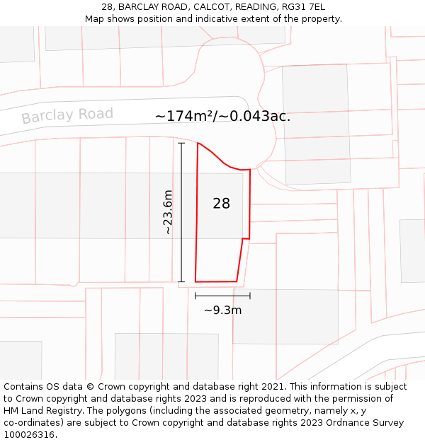 28, BARCLAY ROAD, CALCOT, READING, RG31 7EL: Plot and title map