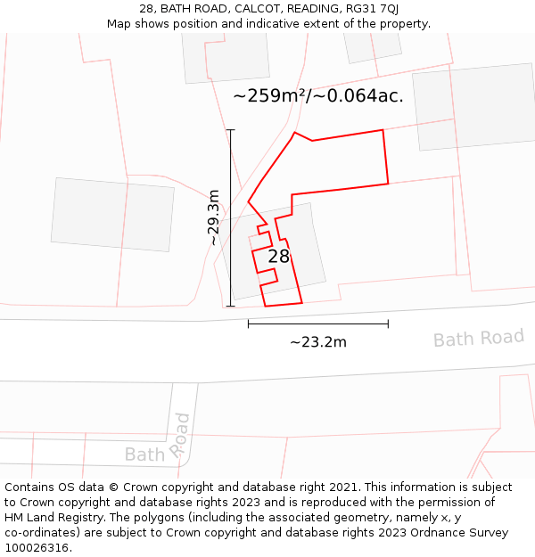 28, BATH ROAD, CALCOT, READING, RG31 7QJ: Plot and title map