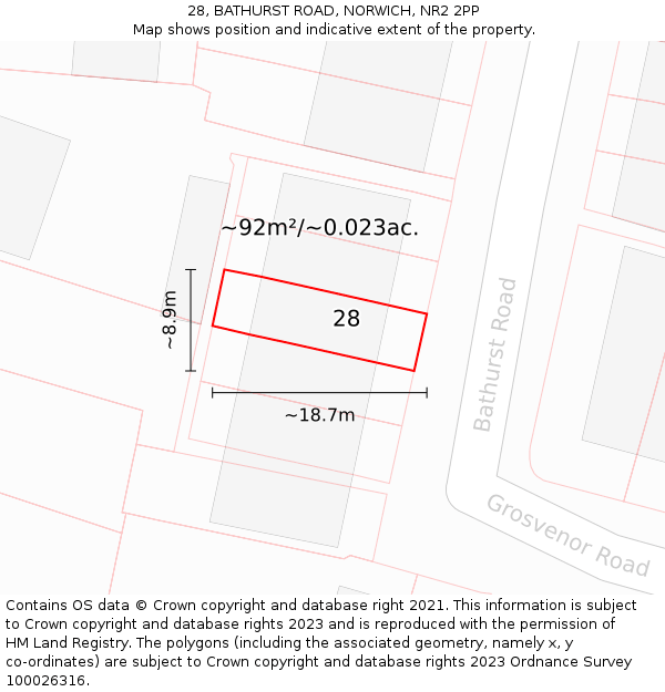 28, BATHURST ROAD, NORWICH, NR2 2PP: Plot and title map
