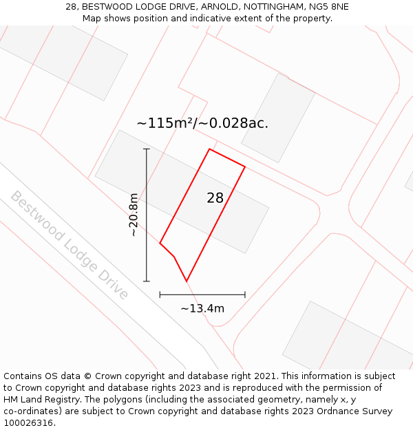 28, BESTWOOD LODGE DRIVE, ARNOLD, NOTTINGHAM, NG5 8NE: Plot and title map