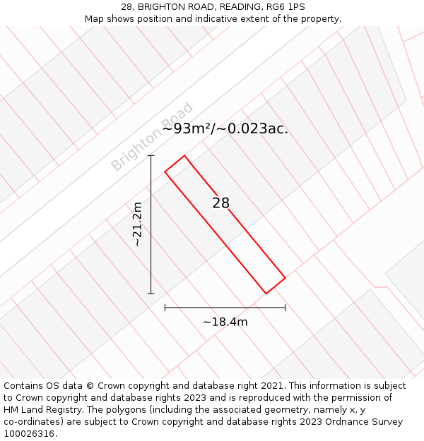 28, BRIGHTON ROAD, READING, RG6 1PS: Plot and title map
