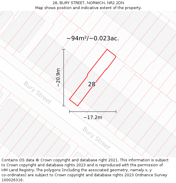 28, BURY STREET, NORWICH, NR2 2DN: Plot and title map