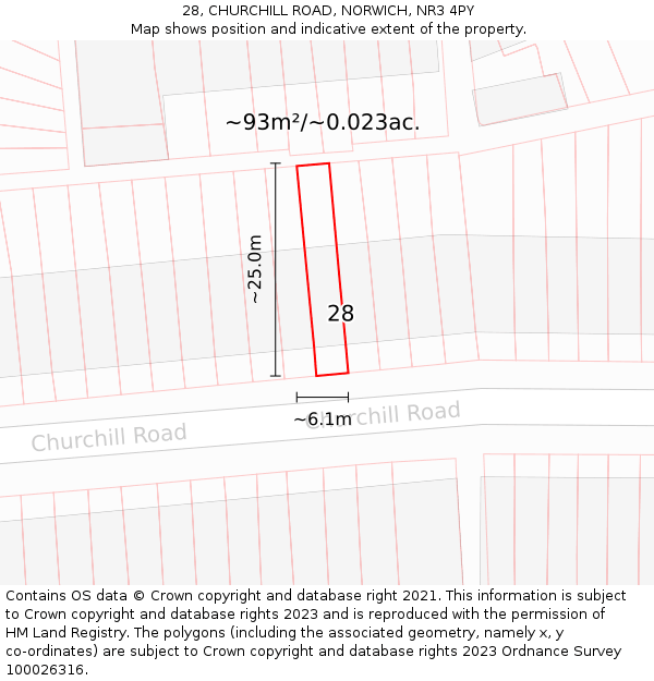 28, CHURCHILL ROAD, NORWICH, NR3 4PY: Plot and title map