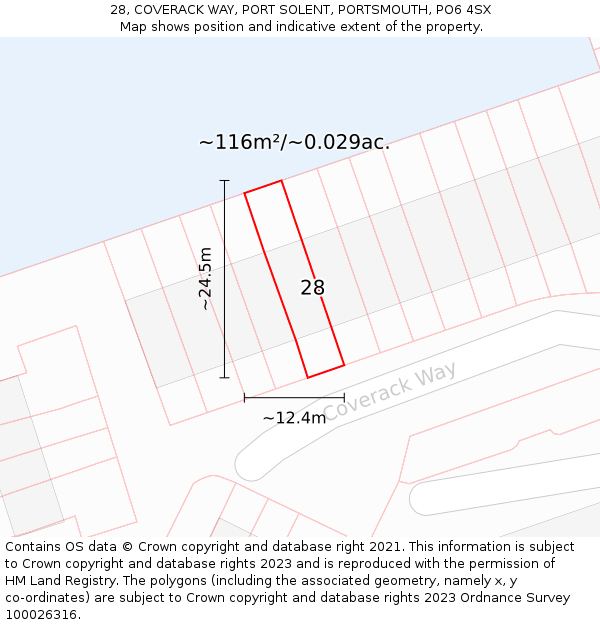 28, COVERACK WAY, PORT SOLENT, PORTSMOUTH, PO6 4SX: Plot and title map