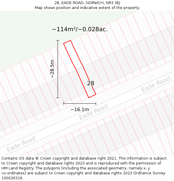 28, EADE ROAD, NORWICH, NR3 3EJ: Plot and title map