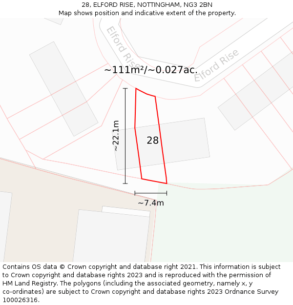 28, ELFORD RISE, NOTTINGHAM, NG3 2BN: Plot and title map