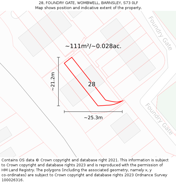 28, FOUNDRY GATE, WOMBWELL, BARNSLEY, S73 0LF: Plot and title map