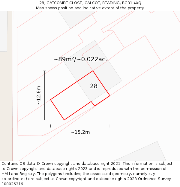 28, GATCOMBE CLOSE, CALCOT, READING, RG31 4XQ: Plot and title map