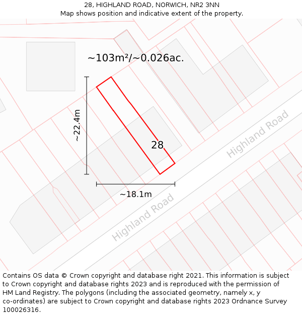 28, HIGHLAND ROAD, NORWICH, NR2 3NN: Plot and title map