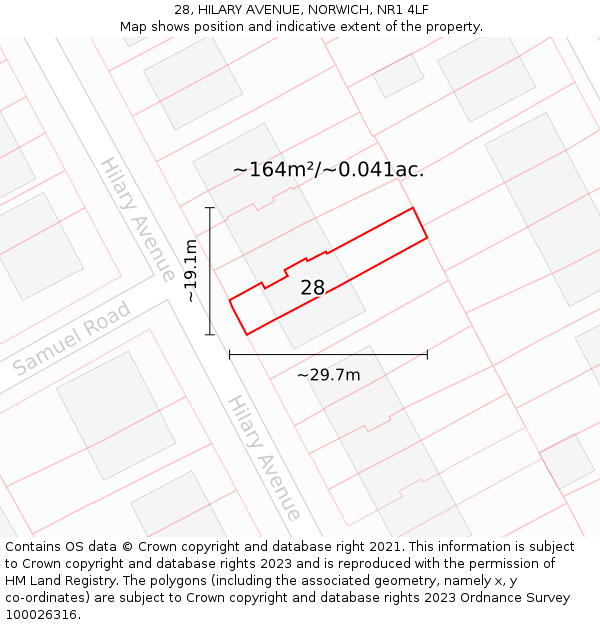 28, HILARY AVENUE, NORWICH, NR1 4LF: Plot and title map