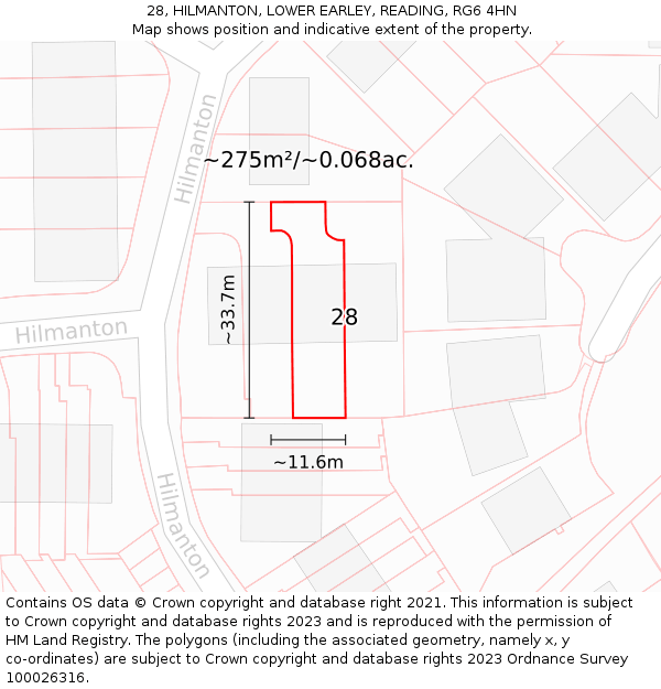 28, HILMANTON, LOWER EARLEY, READING, RG6 4HN: Plot and title map