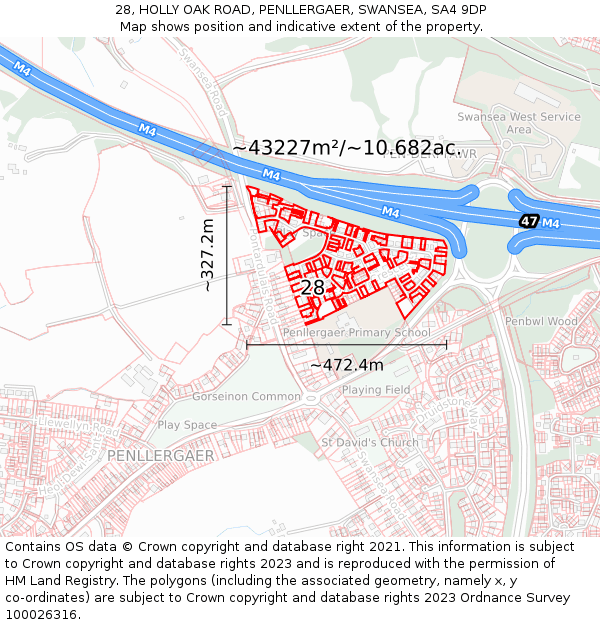 28, HOLLY OAK ROAD, PENLLERGAER, SWANSEA, SA4 9DP: Plot and title map