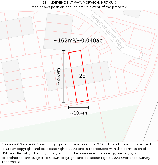 28, INDEPENDENT WAY, NORWICH, NR7 0UX: Plot and title map