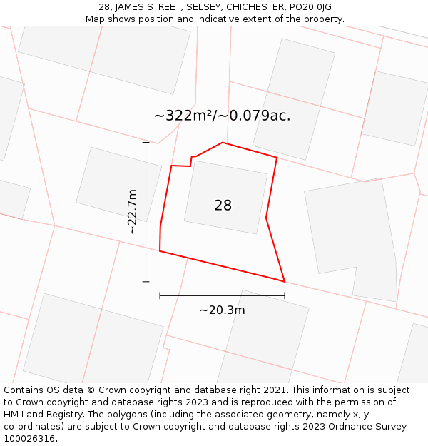 28, JAMES STREET, SELSEY, CHICHESTER, PO20 0JG: Plot and title map
