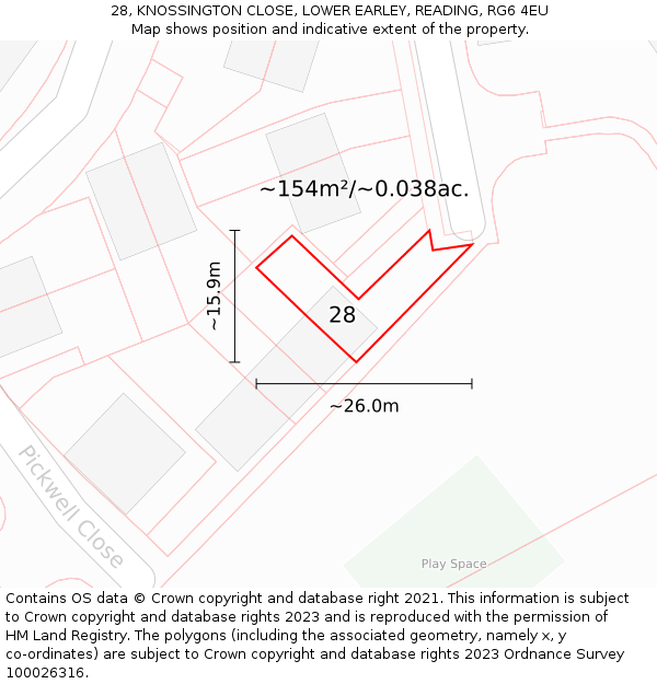 28, KNOSSINGTON CLOSE, LOWER EARLEY, READING, RG6 4EU: Plot and title map