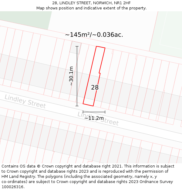 28, LINDLEY STREET, NORWICH, NR1 2HF: Plot and title map