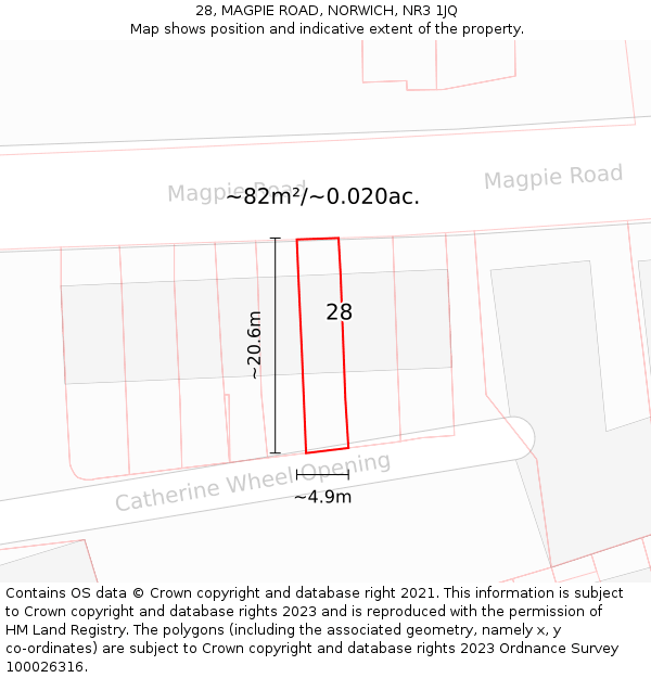 28, MAGPIE ROAD, NORWICH, NR3 1JQ: Plot and title map