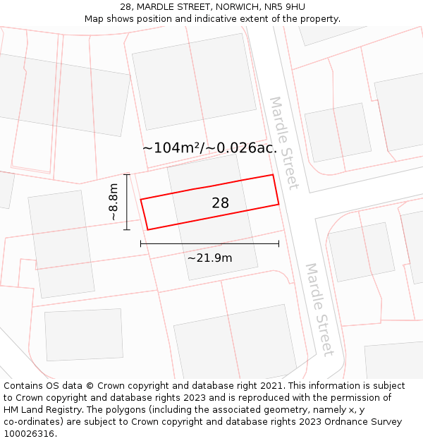 28, MARDLE STREET, NORWICH, NR5 9HU: Plot and title map