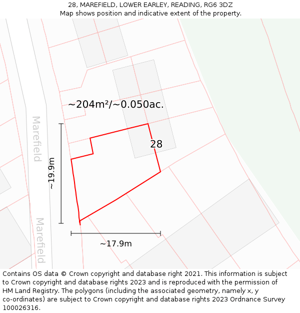 28, MAREFIELD, LOWER EARLEY, READING, RG6 3DZ: Plot and title map