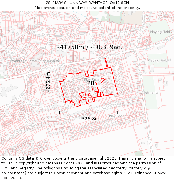 28, MARY SHUNN WAY, WANTAGE, OX12 8GN: Plot and title map