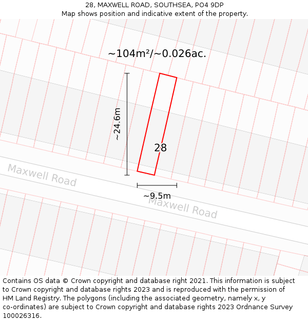 28, MAXWELL ROAD, SOUTHSEA, PO4 9DP: Plot and title map