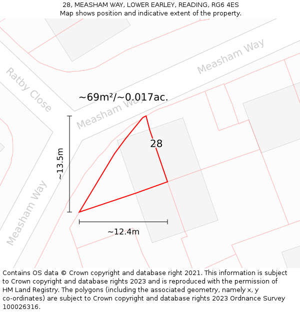 28, MEASHAM WAY, LOWER EARLEY, READING, RG6 4ES: Plot and title map
