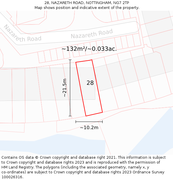 28, NAZARETH ROAD, NOTTINGHAM, NG7 2TP: Plot and title map