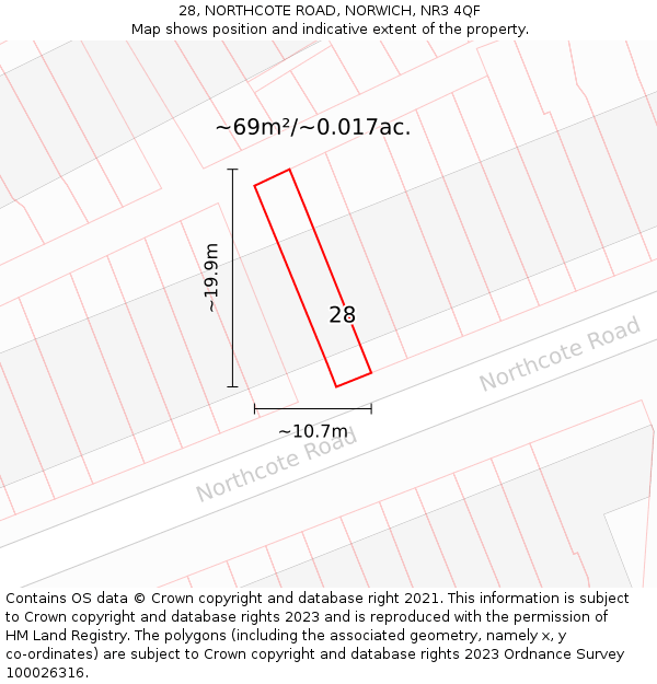 28, NORTHCOTE ROAD, NORWICH, NR3 4QF: Plot and title map