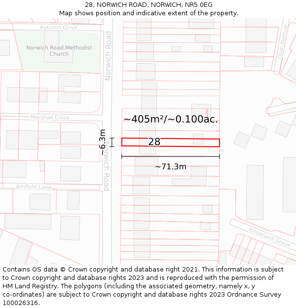 28, NORWICH ROAD, NORWICH, NR5 0EG: Plot and title map