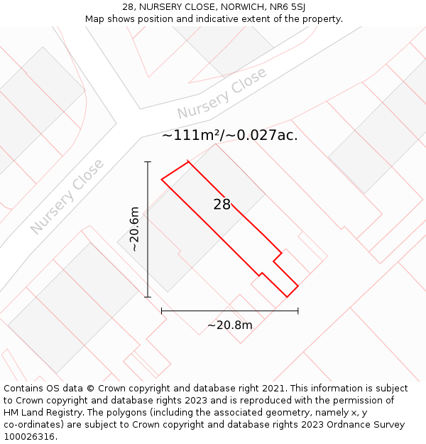 28, NURSERY CLOSE, NORWICH, NR6 5SJ: Plot and title map