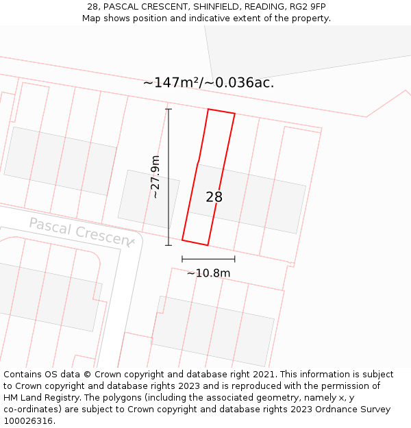 28, PASCAL CRESCENT, SHINFIELD, READING, RG2 9FP: Plot and title map
