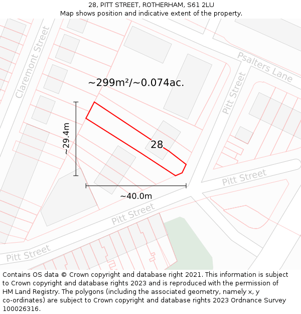28, PITT STREET, ROTHERHAM, S61 2LU: Plot and title map